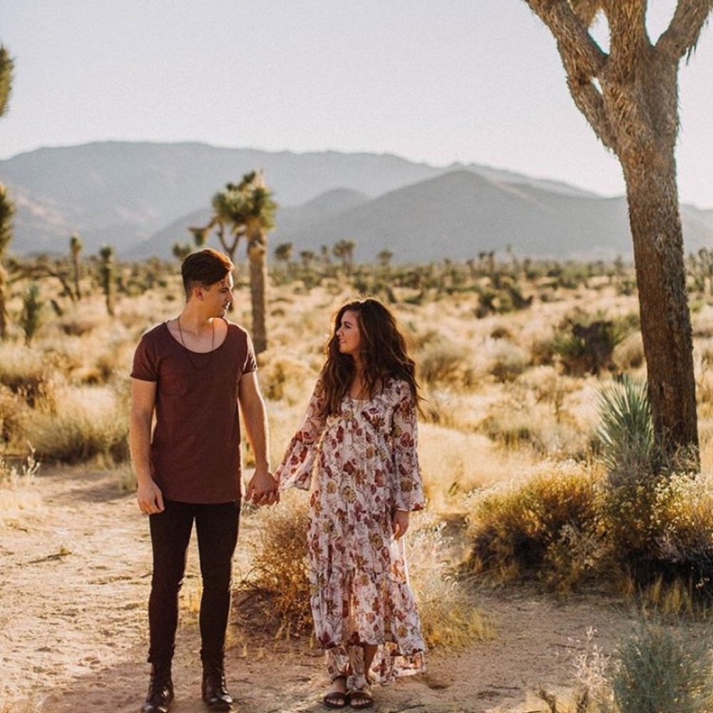DRESS - Tan/beige maxi dress with blush florals